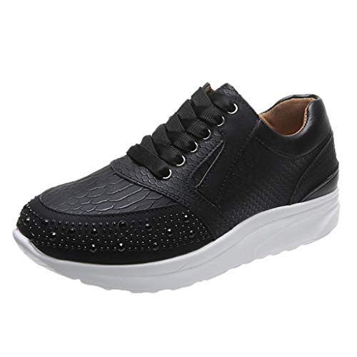 Zapatos Deportivos Mujer Altos Brillantes Cuña Moda de Cuero con Cordones Suela Suave Zapatillas de Deporte para Correr Zapatos Casuales Baratos 36-42EU 0201