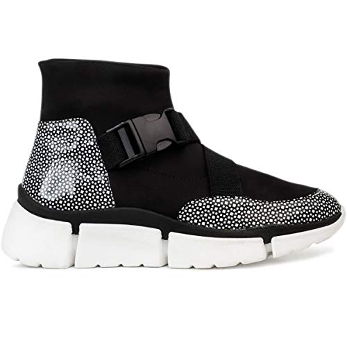 Zapatos Deportivos Mujer Anne | Sneakers Abotinadas de Piel Estampada Neopreno | Deportivas Mujer Vestir Casual | Ajuste Pieza Elástica Empeine | Suela Goma y Planta Bio | Forro en Piel | Talla 39