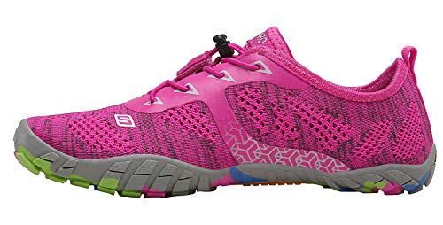 Zapatos Descalzos Exterior Interior Zapatillas Minimalistas de Trail Running para Mujer,Tejer Rosa roja,36