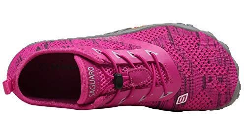 Zapatos Descalzos Exterior Interior Zapatillas Minimalistas de Trail Running para Mujer,Tejer Rosa roja,36