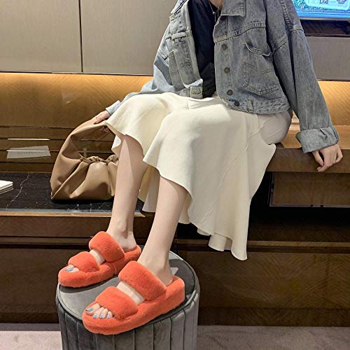 Zapatos Gruesos y cálidos para Mujer, Zapatillas Gruesas de tacón Alto para Mujer, Zapatillas mullidas-Orange_39