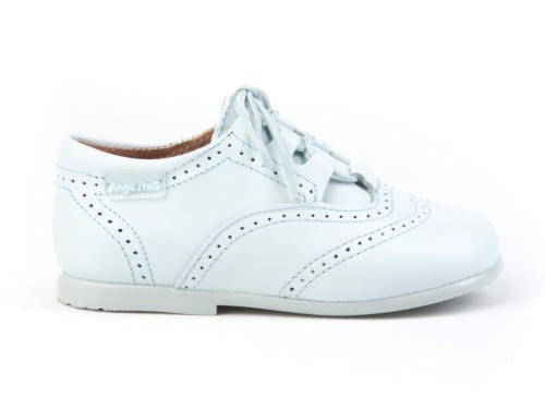 Zapatos inglesitos de Piel para Niña y Niño (Unisex) Color Celeste. Marca AngelitoS. Modelo 505. Calzado Infantil Hecho en España. Número 22