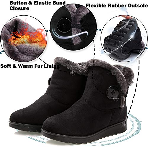 Zapatos Invierno Mujer Botas de Nieve Forradas Calientes Zapatillas Botines Planas Con Cremallera Casuales Boots para Mujer Negro -B 36 EU/235(37) CN