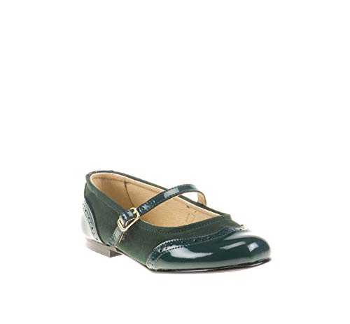 Zapatos Merceditas de niña con Cierre de Velcro. Este Zapato Francesita está Fabricado en Piel Serraje y Charol y Hecho en España - Mi Pequeña Modelo 1525I Color Verde.