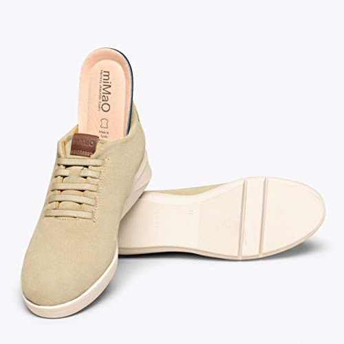 Zapatos miMaO. Calzado de Piel Hecho en España. Zapatillas Casual con Cuña, Cordones Elásticos y Plantilla Memory Absorber Foam