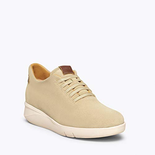 Zapatos miMaO. Calzado de Piel Hecho en España. Zapatillas Casual con Cuña, Cordones Elásticos y Plantilla Memory Absorber Foam