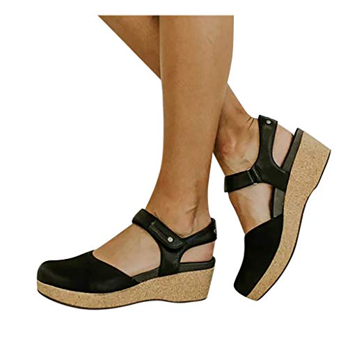 Zapatos Mujer Verano 2019 Sandalias con Puntera Cerrada de Cuña con Plataforma | Loop Fastener | Tacon Alto 6cm | Talla 35-43 | Elegante Romanos Estilo | Playa Fiesta Boda