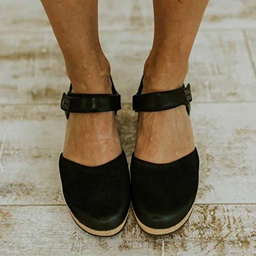 Zapatos Mujer Verano 2019 Sandalias con Puntera Cerrada de Cuña con Plataforma | Loop Fastener | Tacon Alto 6cm | Talla 35-43 | Elegante Romanos Estilo | Playa Fiesta Boda