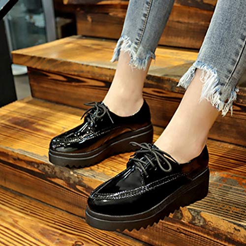 Zapatos Oxford con Plataforma para Mujer Charol Punta Redonda Impermeables con Cordones Zapatos Casuales de cuña para Fiesta de Boda para Mujer