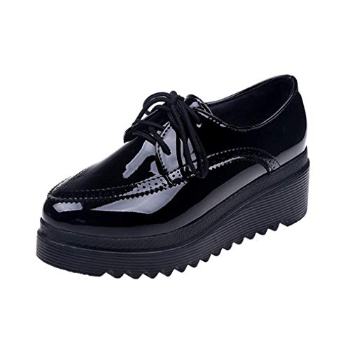 Zapatos Oxford con Plataforma para Mujer Charol Punta Redonda Impermeables con Cordones Zapatos Casuales de cuña para Fiesta de Boda para Mujer