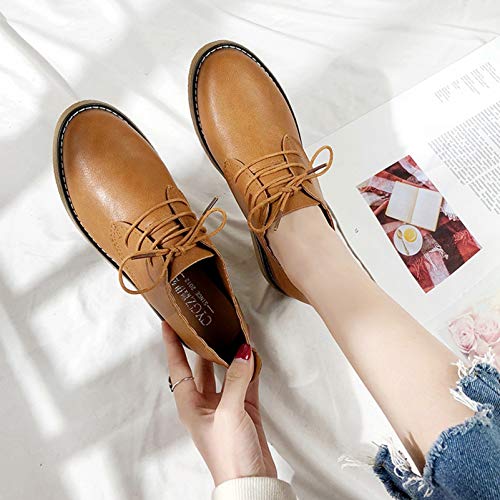 Zapatos Oxford de Plataforma para Mujer, clásicos, Punta Redonda, cómodos Zapatos de Negocios Derby, Zapatos de Cuero de Estilo Vintage con Cordones