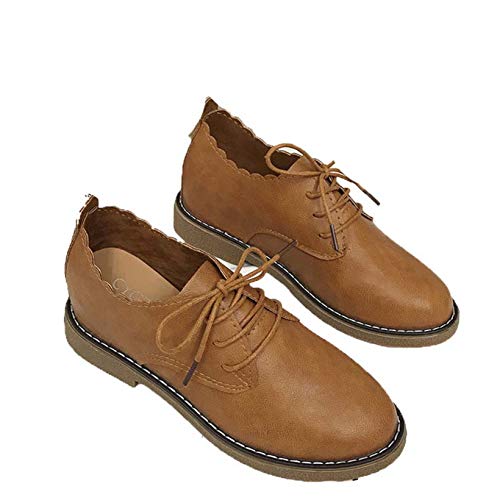 Zapatos Oxford de Plataforma para Mujer, clásicos, Punta Redonda, cómodos Zapatos de Negocios Derby, Zapatos de Cuero de Estilo Vintage con Cordones