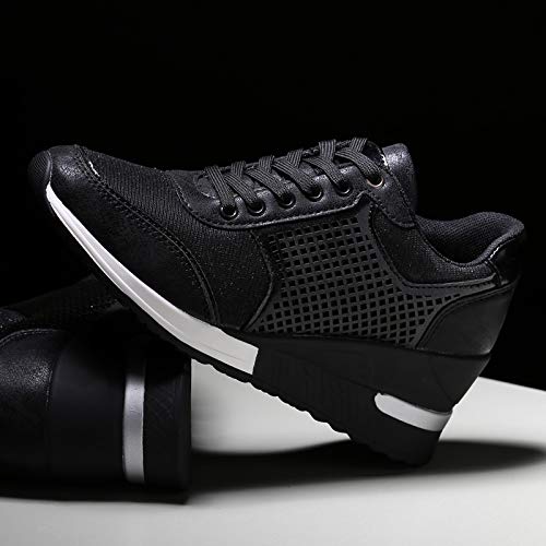 Zapatos para Correr para Mujer Tacones con cuña Zapatillas de Deporte Zapatos Deportivos Transpirables para Mujer Zapatos con Punta Redonda con Cordones Malla de Cuero Antideslizante