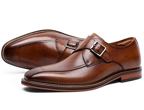 Zapatos Piel Hombre sin Cordones Monk Hebilla Mocasines Derby Elegantes Oxford Informal Negocio Zapatos de Vestir Marrón 46 EU