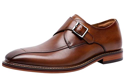 Zapatos Piel Hombre sin Cordones Monk Hebilla Mocasines Derby Elegantes Oxford Informal Negocio Zapatos de Vestir Marrón 46 EU