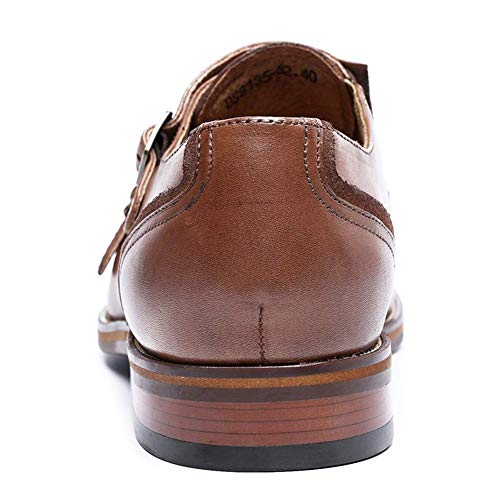 Zapatos Piel para Hombre sin Cordones Clásicos Doble Hebilla Monk Mocasines Negocios Zapatos de Vestir de Boda Marrón 39 EU