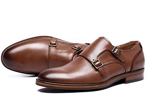 Zapatos Piel para Hombre sin Cordones Clásicos Doble Hebilla Monk Mocasines Negocios Zapatos de Vestir de Boda Marrón 39 EU