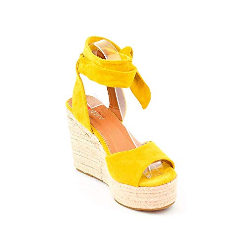 Zapatos Sandalias con cuña tacón Plataforma Alta con Tira Ancha y Cuerda al Tobillo de Ante Antelina