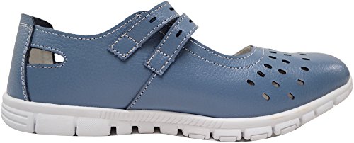 Zapatos/Sandalias de Absolute Footwear, informales, para verano o vacaciones, de horma ancha (EEE), para señoras, de cuero, color Azul, talla 38 EU