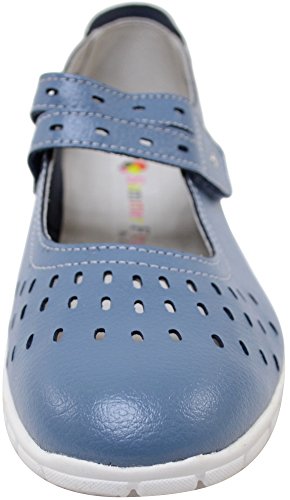 Zapatos/Sandalias de Absolute Footwear, informales, para verano o vacaciones, de horma ancha (EEE), para señoras, de cuero, color Azul, talla 38 EU