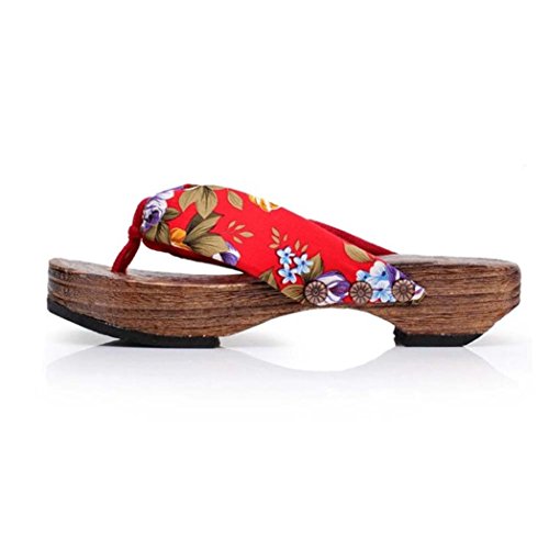 ZARLLE Sandalias Casuales Zapatos De Playa Sandalias Romanas Chanclas De Damas Plataforma De Verano Zapatos Mujer Zuecos De Madera Madera Chanclas Sandalias Zapatillas (39, Rojo)