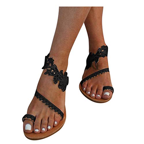 ZARLLE Sandalias Mujeres Moda Verano Plano Talla Grande Bohemia Clip Toe Dulce con Cuentas Sandalias Casuales Zapatos De Playa Sandalias Romanas Chanclas De Damas