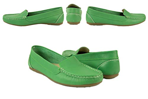 Zerimar Mocasines Mujer Piel Casuales | Loafers Mocasines Casuales | Mocasines Clasicos Mujer | Mocasines Castellanos Mujer | (36, Verde, Numeric_38)