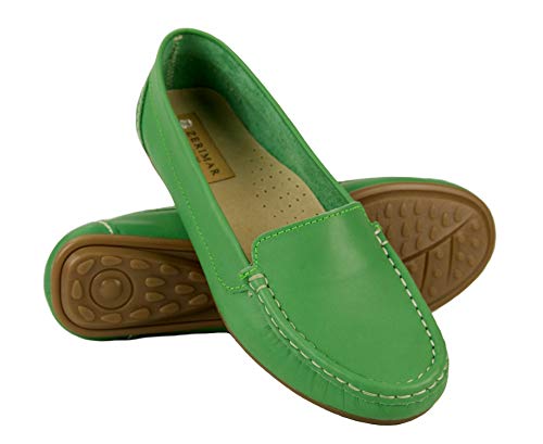 Zerimar Mocasines Mujer Piel Casuales | Loafers Mocasines Casuales | Mocasines Clasicos Mujer | Mocasines Castellanos Mujer | (36, Verde, Numeric_38)