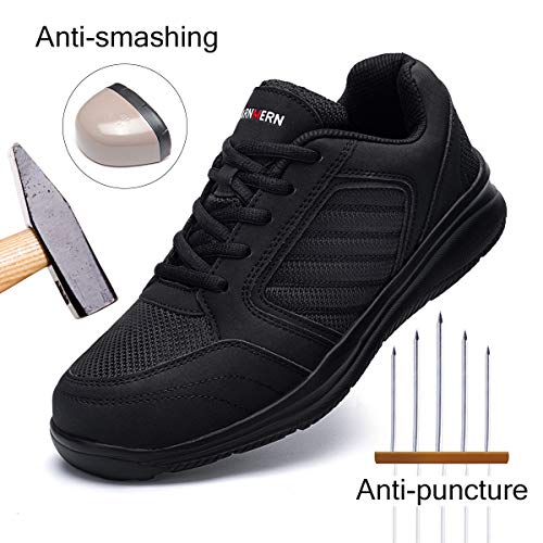 Ziboyue Zapatos de Seguridad Hombre Mujer Impermeable Calzado de Trabajo con Punta de Acero Ligeros Transpirable Zapatillas de Seguridad (Negro clásico,43 EU)