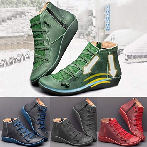 ZODOF 2019 Mujer Botines Venta De Cuero De Imitación, A Prueba De Agua Para El Otoño Y El Invierno, Zapatos De Cordones De La Vendimia, Pisos De Las Mujeres Cómodas(Azul,38 EU)