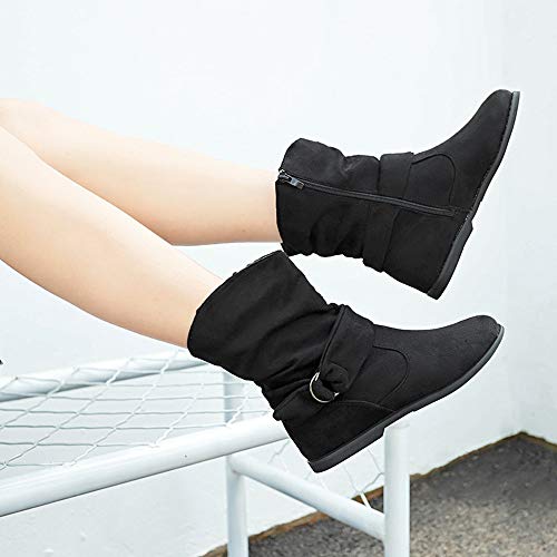 ZODOF Botas Altas De Ante Vintage Botines Planos De Las Mujeres del Estilo del Vintage Botines Suaves Set De Pies Botines Botas del Medio