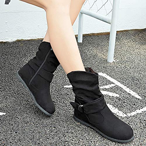ZODOF Botas Altas De Ante Vintage Botines Planos De Las Mujeres del Estilo del Vintage Botines Suaves Set De Pies Botines Botas del Medio