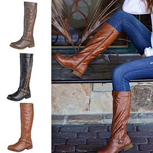 ZODOF botas altas mujer Cuero de imitación Plano Tacones Becerro Largo Equitación Rodilla Alto Botas Zapatos tamaño(Negro,38 EU)