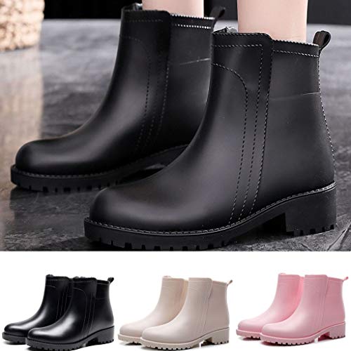 ZODOF Botas de Agua Mujer Estilo Punk Tubo Corto Botas de Nieve Antideslizante Botas de Lluvia Al Aire Libre Caucho Zapatos de Agua Bota Seguridad Mujer(Beige,38 EU)