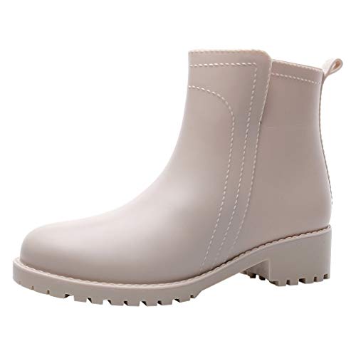 ZODOF Botas de Agua Mujer Estilo Punk Tubo Corto Botas de Nieve Antideslizante Botas de Lluvia Al Aire Libre Caucho Zapatos de Agua Bota Seguridad Mujer(Beige,38 EU)