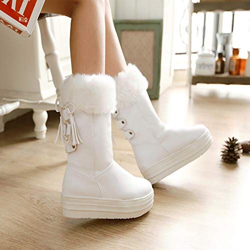 ZODOF Botas de Mujer Botas Medias de Mujer de Moda con Cordones Flecos talón Plano Zapatos de Nieve de Invierno