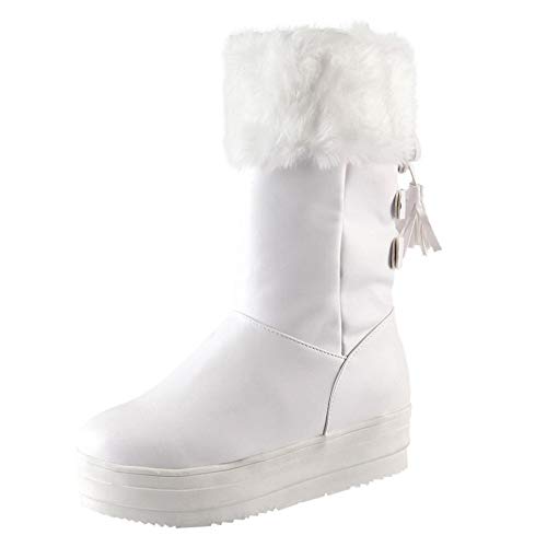 ZODOF Botas de Mujer Botas Medias de Mujer de Moda con Cordones Flecos talón Plano Zapatos de Nieve de Invierno