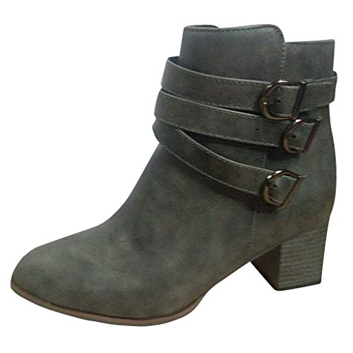 ZODOF Botas De Nieve,Botas de Invierno, Botas de Nieve de Invierno para Mujer Botines de Cuero de Primavera Zapatos Planos Botas Cortas de Mujer(gris,41 EU)