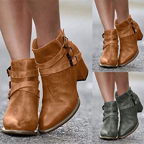 ZODOF Botas De Nieve,Botas de Invierno, Botas de Nieve de Invierno para Mujer Botines de Cuero de Primavera Zapatos Planos Botas Cortas de Mujer(gris,41 EU)