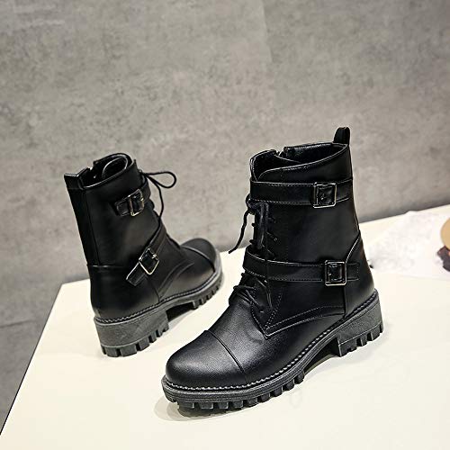 ZODOF Botas Exquisitas Medieval Style para Mujer,Botas de Estilo Militar Medio de Moda Zapatos de Mujer de Hebilla de Cuero Artificial Patchwork(Negro,Caqui,Amarillo) 36/41