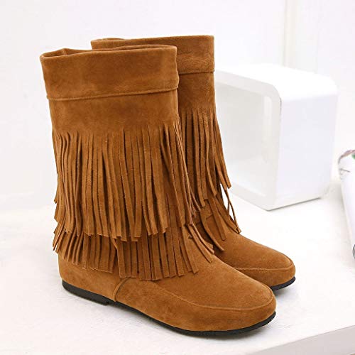 ZODOF Botines cuña para Mujer Otoño Invierno 2019 Moda Botas Militares Planos Zapatos Vestir Talla Grande Señora Calzado Terciopelo Dama Botas de Nieve clásicas Caliente con Fleco(39 EU,Amarillo)