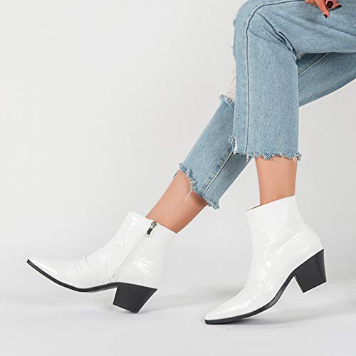 ZODOF botines mujer 2019 Botas Tubo corto Tacones altos Piel de serpiente Botas cortas Cremallera lateral Bota Europa y américa Botas de moda(Blanco,41 EU)