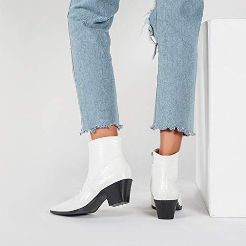 ZODOF botines mujer 2019 Botas Tubo corto Tacones altos Piel de serpiente Botas cortas Cremallera lateral Bota Europa y américa Botas de moda(Blanco,41 EU)