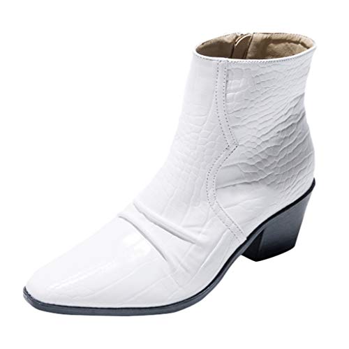 ZODOF botines mujer 2019 Botas Tubo corto Tacones altos Piel de serpiente Botas cortas Cremallera lateral Bota Europa y américa Botas de moda(Blanco,41 EU)