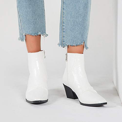 ZODOF botines mujer 2019 Botas Tubo corto Tacones altos Piel de serpiente Botas cortas Cremallera lateral Bota Europa y américa Botas de moda(Blanco,41 EU)