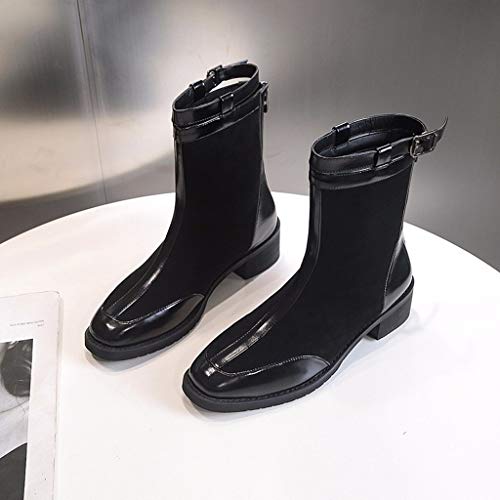 ZODOF botines mujer planos Otoño Invierno Vintage con Cordones Zapatos de Mujer Botas Cómodas de Tacón Plano Cremallera Botas Corta Impermeables Zapatos para Mujer Botas(Negro,38 EU)