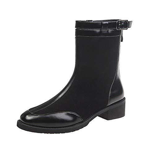 ZODOF botines mujer planos Otoño Invierno Vintage con Cordones Zapatos de Mujer Botas Cómodas de Tacón Plano Cremallera Botas Corta Impermeables Zapatos para Mujer Botas(Negro,38 EU)