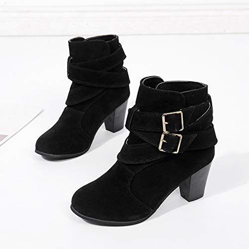 ZODOF Moda Mujer Invierno Botines Chelsea Tacón Alto Tobillo Botas Señoras Plataforma Zapatos Altos Talones Otoño Zapatos Fiesta Boda Sexy Rivet Hebilla Romano Botas Botines 34-42