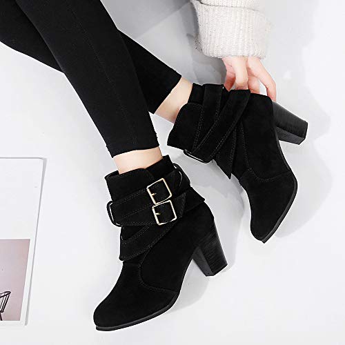 ZODOF Moda Mujer Invierno Botines Chelsea Tacón Alto Tobillo Botas Señoras Plataforma Zapatos Altos Talones Otoño Zapatos Fiesta Boda Sexy Rivet Hebilla Romano Botas Botines 34-42