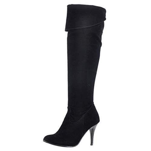 ZODOF Mujer Invierno Moda Suede De La Rodilla Botas Tacón Alto Puntera Puntiagudo Zapatos Botas(Negro,39 EU)